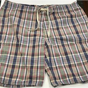 Polo Ralph Lauren Swim Wear Board Shorts Trunks Sz 36 Queen Madras Plaid unlined